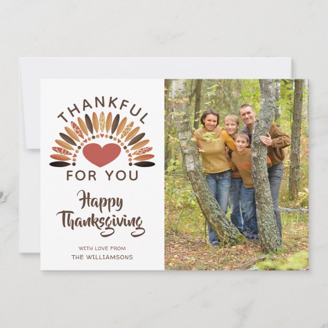 Thanksgiving THANKFUL FOR YOU Heart Photo Holiday Card (Front)