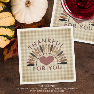 Thanksgiving THANKFUL FOR YOU Rustic Gingham Napkin