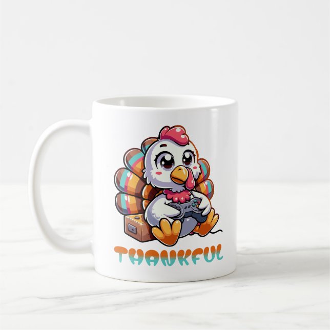Thanksgiving Thankful Gamer Animal Turkey  Coffee Mug (Left)
