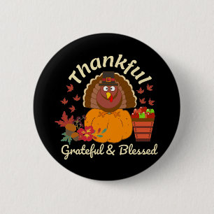 Thanksgiving Thankful Grateful & Blessed 6 Cm Round Badge