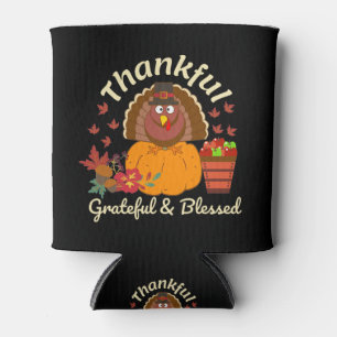 Thanksgiving Thankful Grateful & Blessed Can Cooler