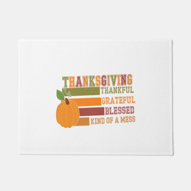 Thanksgiving Thankful Grateful Blessed Doormat (Front)