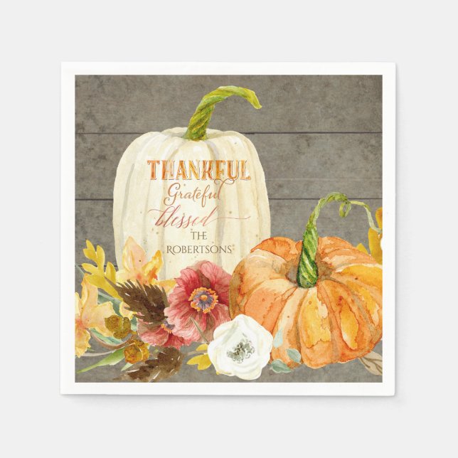 Thanksgiving Thankful Grateful Blessed Family Name Napkin (Front)