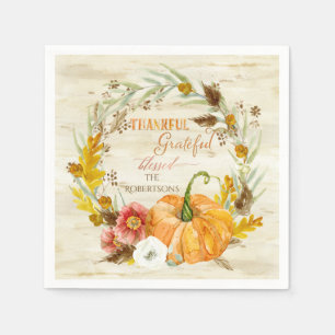 Thanksgiving Thankful Grateful Blessed Family Name Napkin