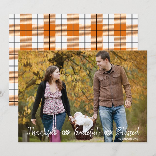 Thanksgiving Thankful Grateful Blessed Flannel Invitation (Front/Back)