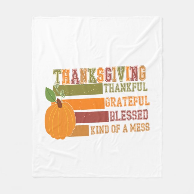 Thanksgiving Thankful Grateful Blessed Fleece Blanket (Front)