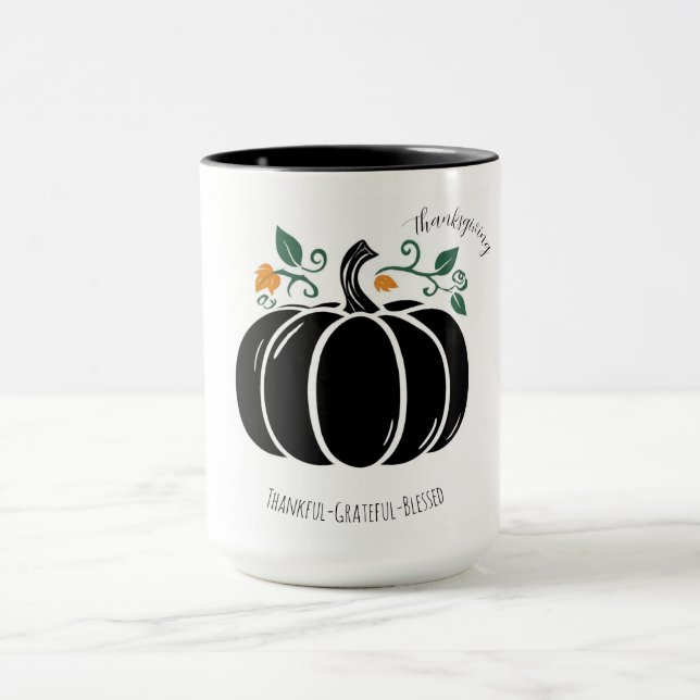 Thanksgiving,Thankful Grateful Blessed Giant Coffe Mug (Center)