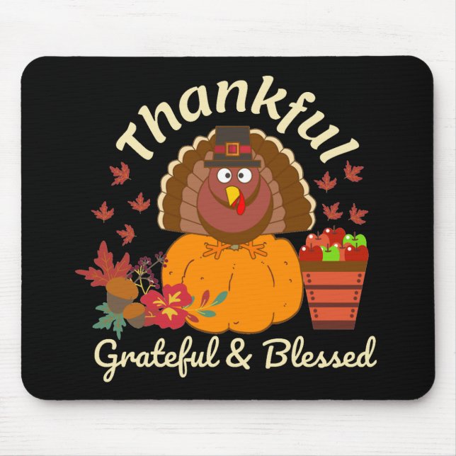 Thanksgiving Thankful Grateful & Blessed Mouse Mat (Front)