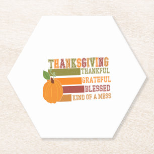 Thanksgiving Thankful Grateful Blessed Paper Coaster