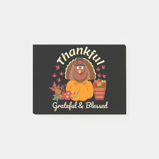 Thanksgiving Thankful Grateful & Blessed Post-it Notes (Front)