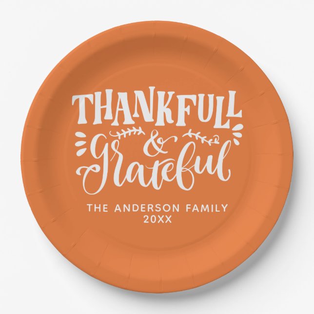 Thanksgiving Thankful & Grateful Fall Harvest Paper Plate (Front)