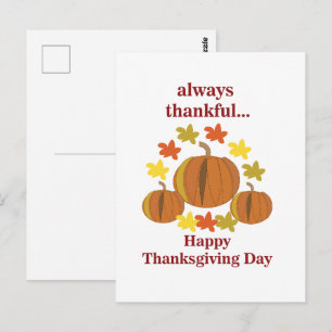 Thanksgiving Thankful Pumpkin Autumn Postcard