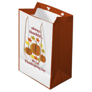 Thanksgiving Thankful Pumpkin Autumn Thanksgiving Medium Gift Bag