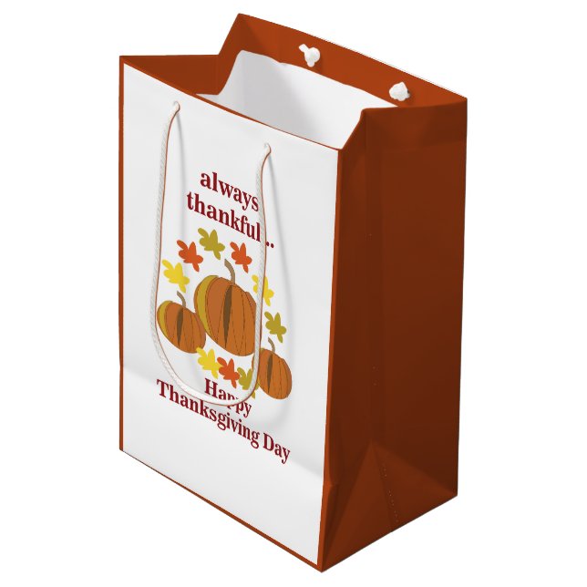 Thanksgiving Thankful Pumpkin Autumn Thanksgiving Medium Gift Bag (Front Angled)