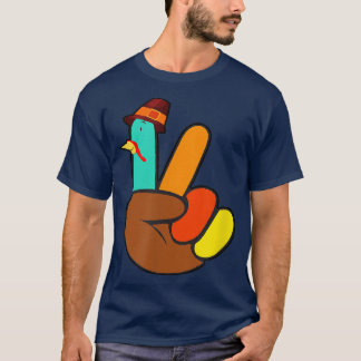 Thanksgiving Thankful Turkey Peace Hand Sign Thank T-Shirt