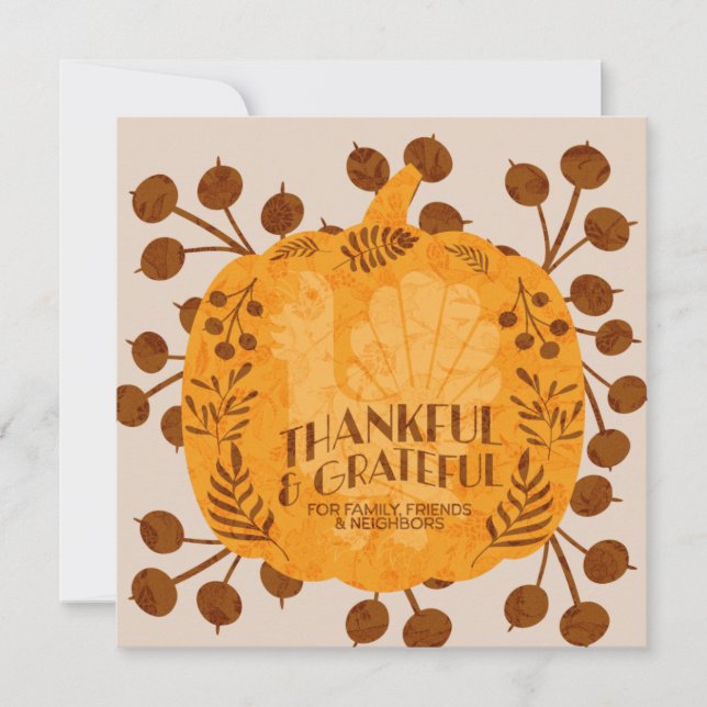 Thanksgiving Thankful Turkey Pumpkin Greenery  Card (Front)