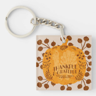 Thanksgiving Thankful Turkey Pumpkin Greenery     Key Ring