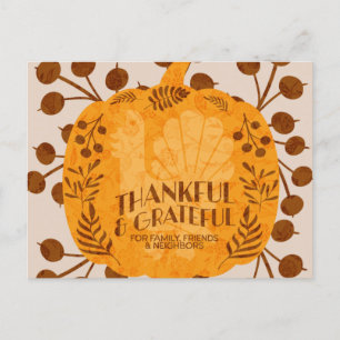 Thanksgiving Thankful Turkey Pumpkin Greenery Postcard