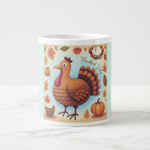 Thanksgiving,Thankful Vibes,Cute Turkey Large Coffee Mug