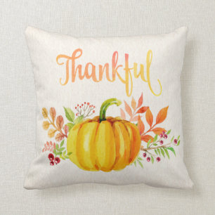 Thanksgiving "Thankful" Watercolors Cushion