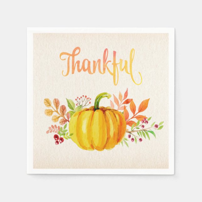 Thanksgiving "Thankful" Watercolors Napkin (Front)