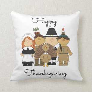 Thanksgiving Throw Pillow/Pilgrims and Indians Cushion
