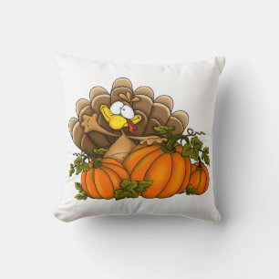 Thanksgiving Throw Pillow/Turkey with Pumpkins Cushion