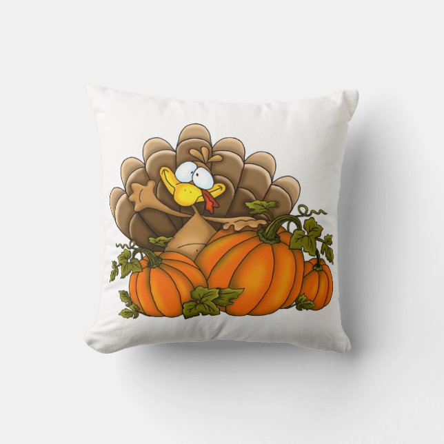 Thanksgiving Throw Pillow/Turkey with Pumpkins Cushion (Front)