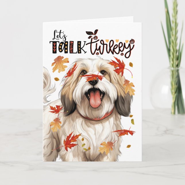 Thanksgiving Tibetan Terrier Dog Let's Talk Turkey Holiday Card (Front)