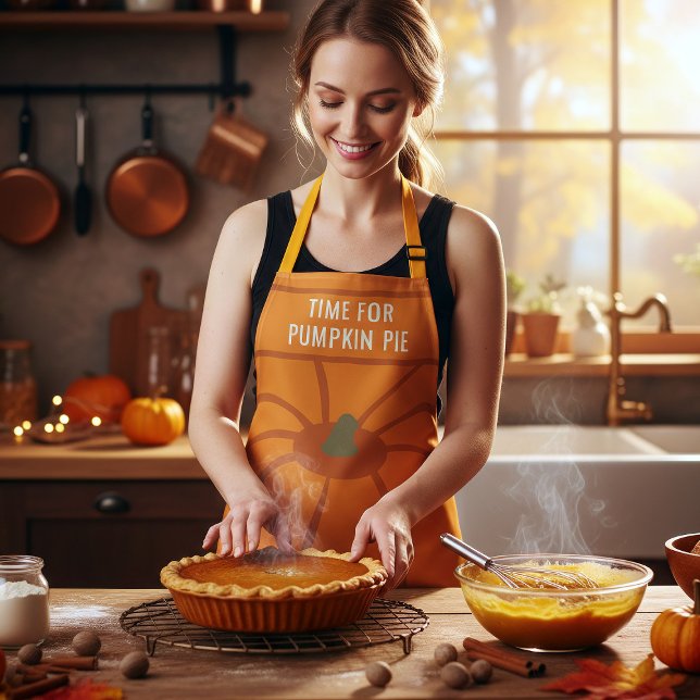Thanksgiving Time for Pumpkin Pie Orange Apron (This could be you in your cozy kitchen baking the best pumpkin pie ever! 🥧)