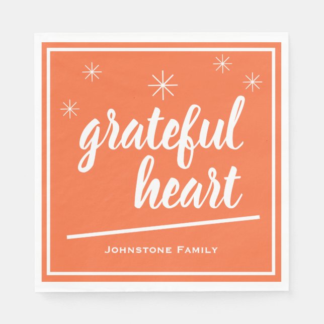 Thanksgiving Time Script Grateful Heart Paper  Napkin (Front)