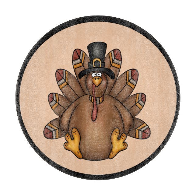 Thanksgiving Tom Turkey Holiday Cutting Board (Front)
