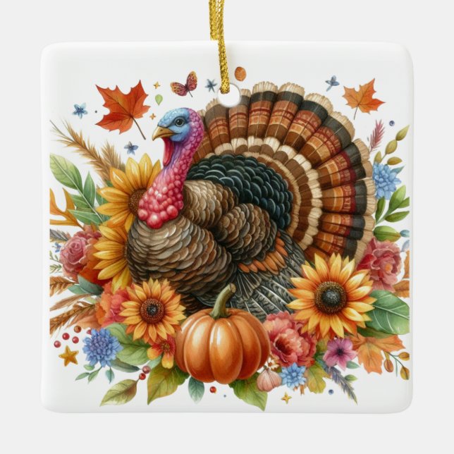 Thanksgiving Tom Turkey Keepsake  Ceramic Ornament (Front)