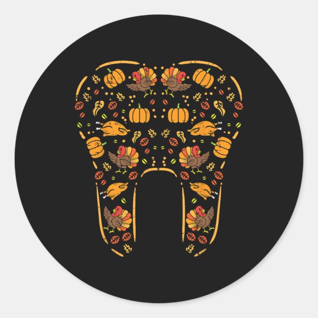 Thanksgiving Tooth Cute Fall Teeth Dental Dentist  Classic Round Sticker (Front)