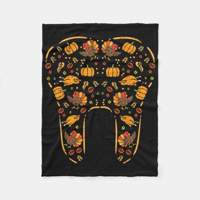 Thanksgiving Tooth Cute Fall Teeth Dental Dentist  Fleece Blanket (Front)