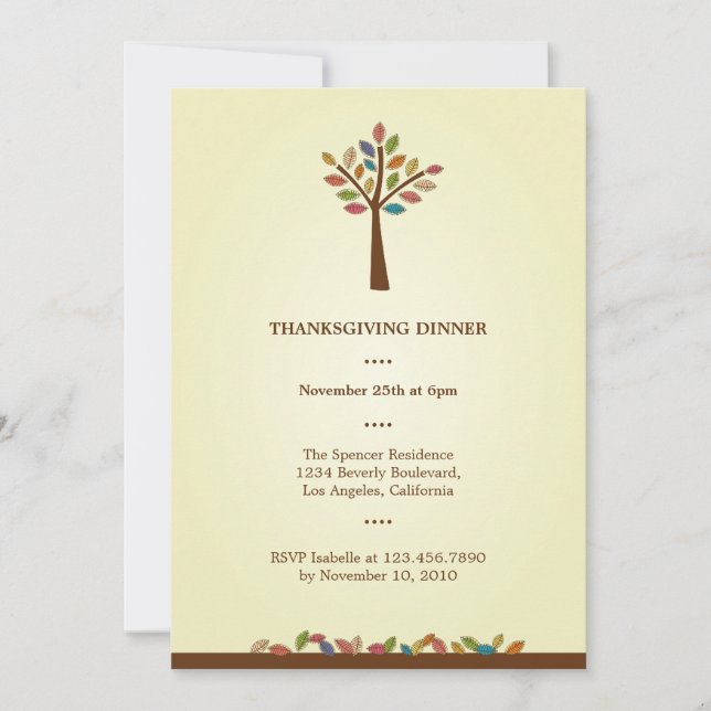 Thanksgiving Tree Dinner Party Invitation (Front)