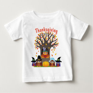 Thanksgiving tree with cute owls baby T-Shirt