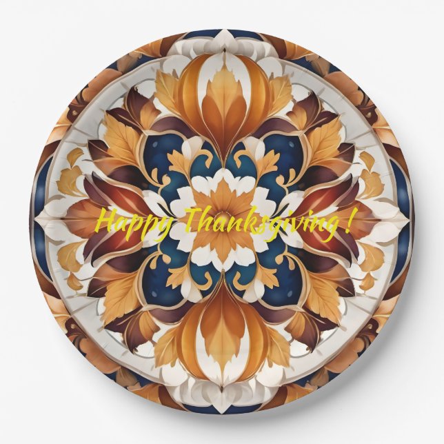 Thanksgiving Trendy Pumpkin Autumn Collection Paper Plate (Front)