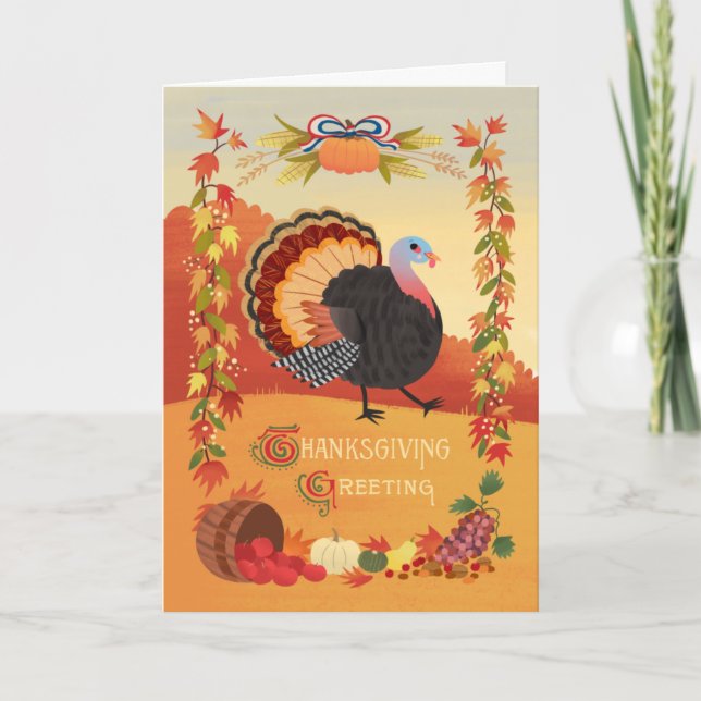 Thanksgiving Turkey and Fall Harvest Card (Front)