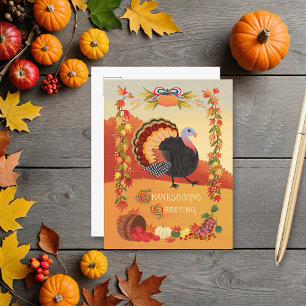 Thanksgiving Turkey and Fall Harvest Postcard