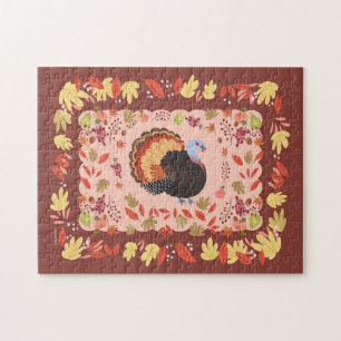 Thanksgiving Turkey and Fall Leaves Jigsaw Puzzle