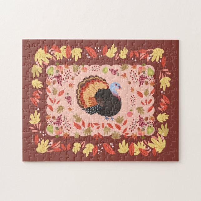 Thanksgiving Turkey and Fall Leaves Jigsaw Puzzle (Horizontal)