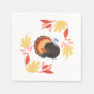 Thanksgiving Turkey and Fall Leaves Napkin