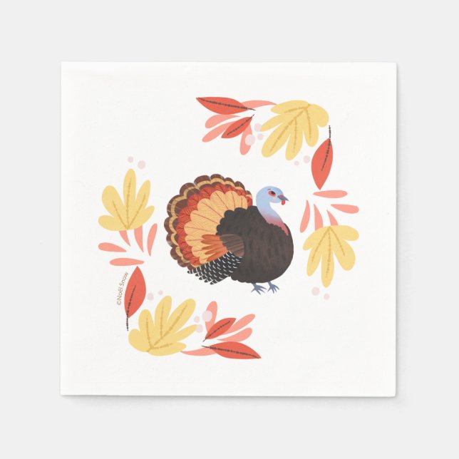 Thanksgiving Turkey and Fall Leaves Napkin (Front)