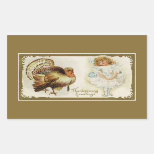 Thanksgiving Turkey and Little Girl Rectangular Sticker
