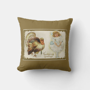 Thanksgiving Turkey and Little Girl Reversible Cushion