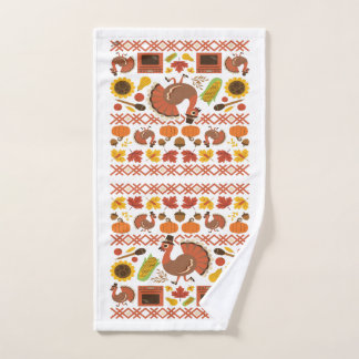 Thanksgiving Turkey and Oven Pattern Hand Towel