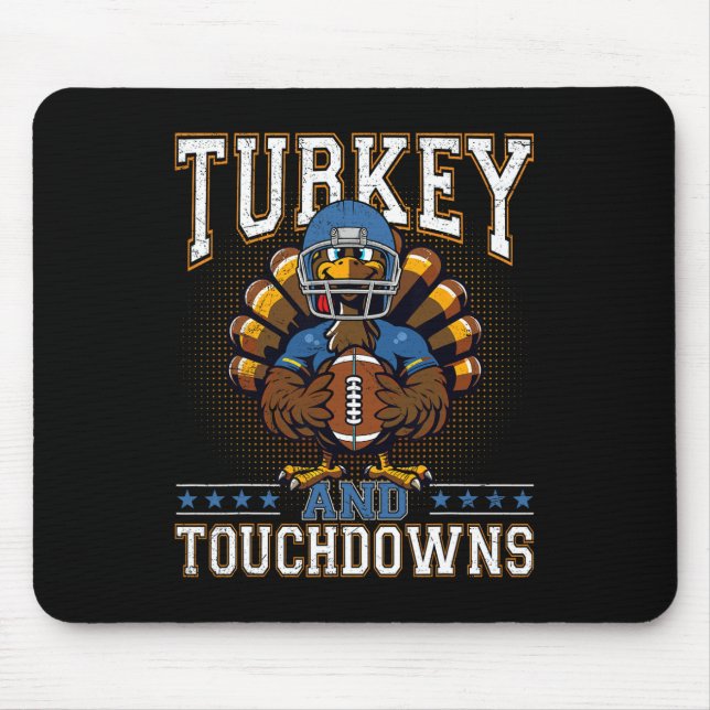 Thanksgiving Turkey And Touchdowns Footbyll Men Ki Mouse Mat (Front)