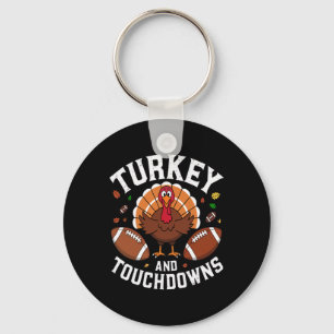 Thanksgiving Turkey And Touchdowns Footll Design Key Ring