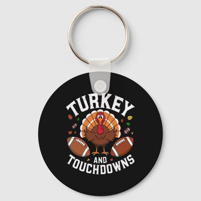 Thanksgiving Turkey And Touchdowns Footll Design  Key Ring (Front)